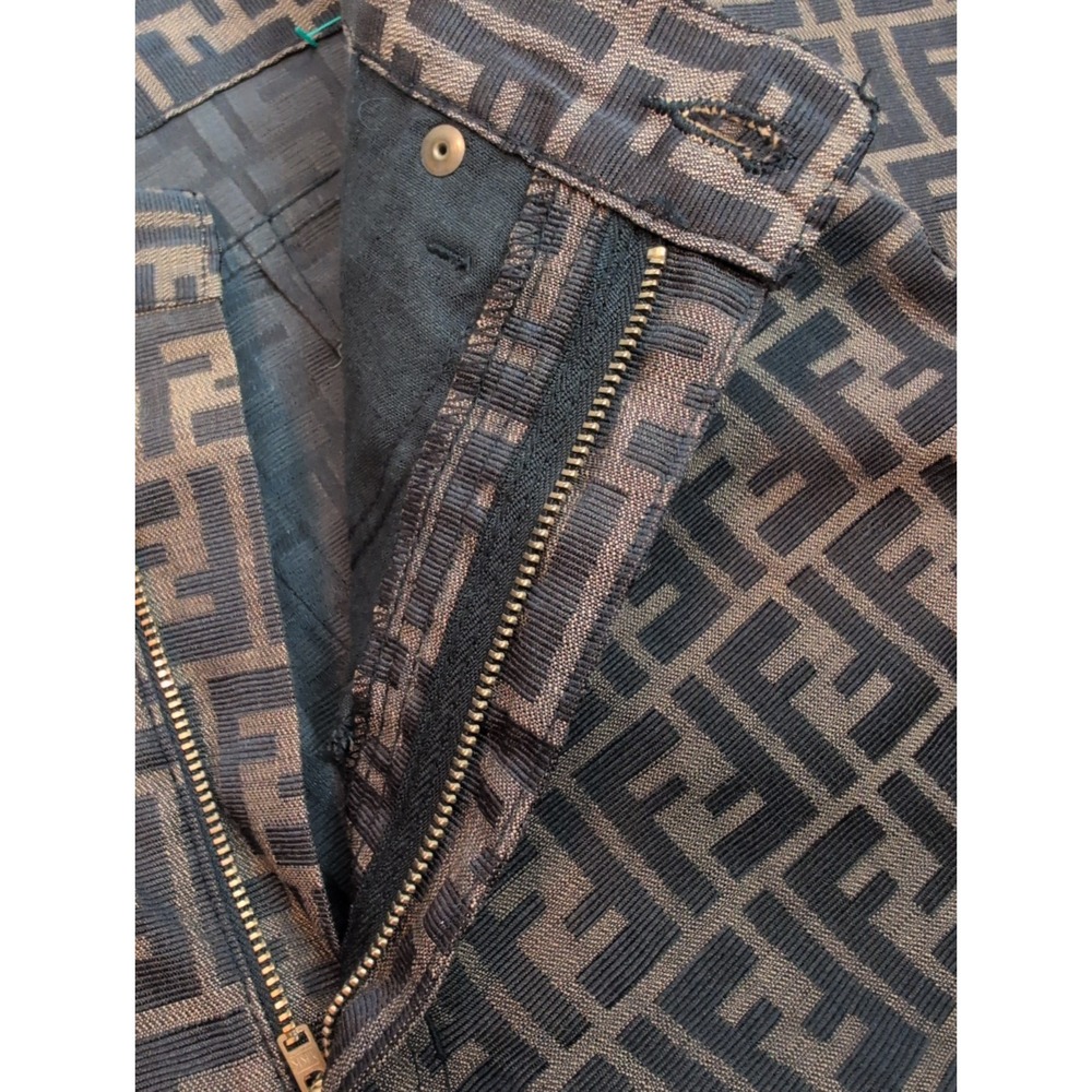 Fendi Women's Pants Logo Brown Luxury All Over Print Italy Tapered Size 26 - Picture 12 of 14